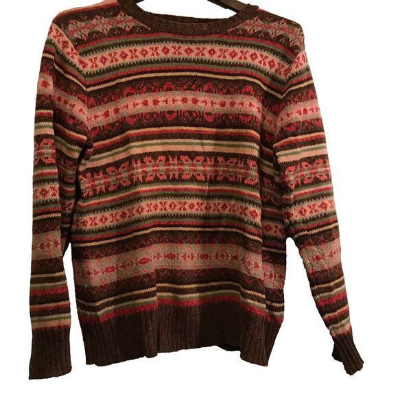 Sweaters - Tiara International Vintage Multicolor Striped Sweater Shoulder Button Small